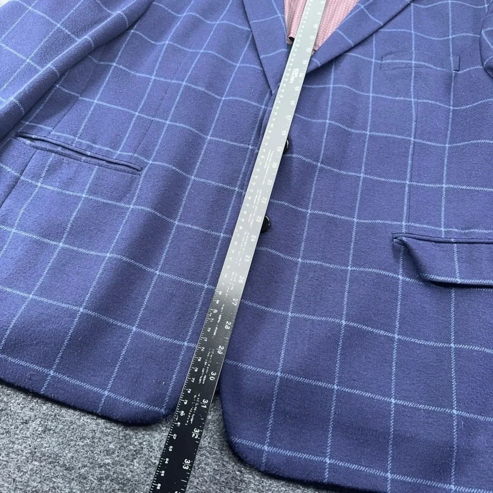Ralph Lauren Mens Navy Blue Windowpane Check Two Button Blazer Sport Coat 50R